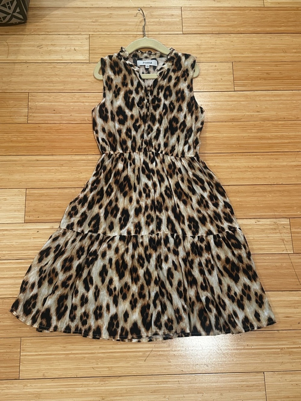Roma Girls XS Leopard Print Sleeveless Tiered Dress - Brown/Black/Cream